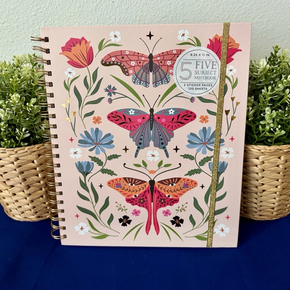Butterfly Moth Floral Tabbed Spiral Notebook